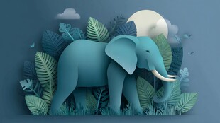 蓝象栖于繁茂绿植间