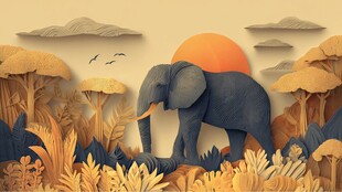 大象漫步于非洲黄昏丛林