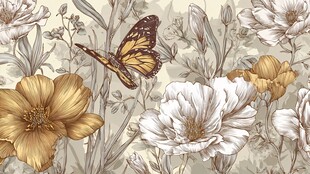 花卉间的蝴蝶唯美图案