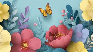花卉与蝴蝶的梦幻插画