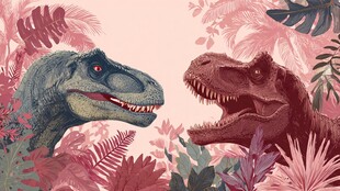 双恐龙对峙于繁茂丛林