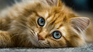 橘色萌猫趴卧展灵动双眼