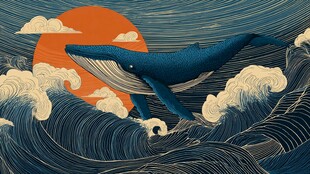 鲸跃碧海伴红日