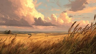 金色田野上的梦幻晚霞