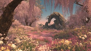 梦幻繁花仙境中的神秘拱门