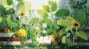 阳光洒落的绿植阅读小角落