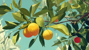 枝头硕果累累的清新景象