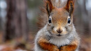 可爱松鼠森林中乖巧模样