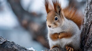 树枝上的可爱红松鼠