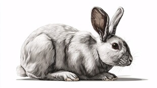 灰白兔子蹲坐姿态插画
