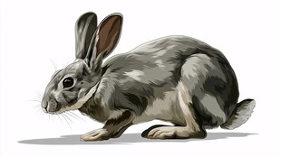 蹲坐的灰毛兔子插画