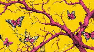 黄底粉枝蝴蝶梦幻图景