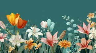 春日烂漫花卉插画背景