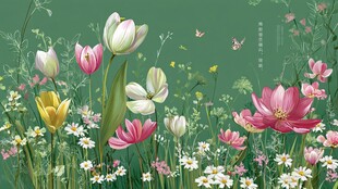 春日烂漫花海插画