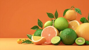 多彩柑橘类水果堆叠展示