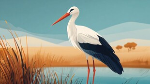 站立水边的优雅白鹳