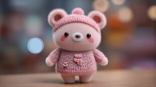 粉色针织小熊玩偶超萌