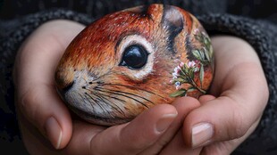 手绘松鼠石 掌心的艺术