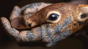 纹身手捧萌态小动物