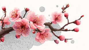 粉色桃花枝 水墨风美景