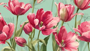 粉色郁金香花卉美丽插画