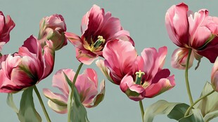 粉色郁金香花卉艺术插画