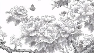 水墨牡丹蝴蝶图