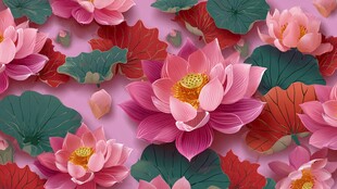 梦幻粉色荷花荷叶图案