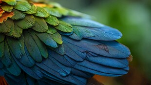 绚丽多彩的鹦鹉羽毛细节