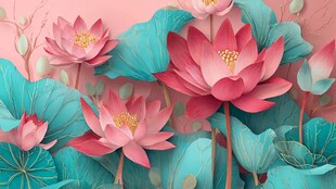 梦幻粉色荷花与翠绿荷叶