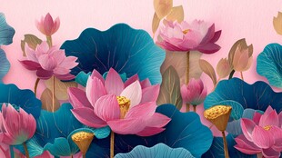 梦幻粉色荷花与荷叶景观