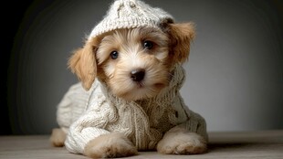 可爱小狗穿毛衣戴帽子