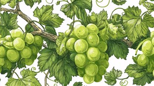 青葡萄与绿叶的清新插画