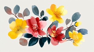 水彩绘就多彩花卉组合
