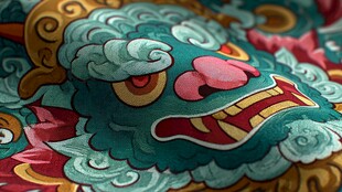 传统刺绣瑞兽图案细节