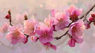 烂漫粉色桃花枝