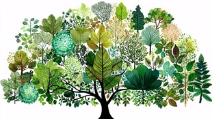 多彩繁茂的树叶树景图