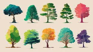 多彩树木插画集合