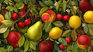 缤纷水果与绿叶的美妙组合