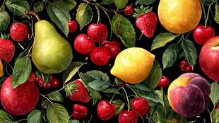 缤纷水果与绿叶的美妙组合