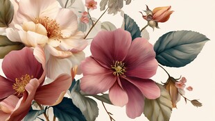 复古风花卉插画艺术作品
