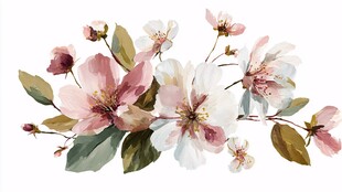 手绘粉色系花卉组合插画