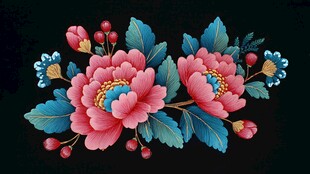 中式刺绣风花卉图案装饰