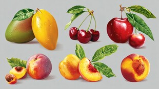 多样水果插画展示新鲜美味