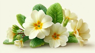 白色报春花与绿叶的美丽组合