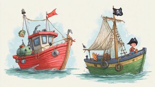 海上双船 渔船与海盗船