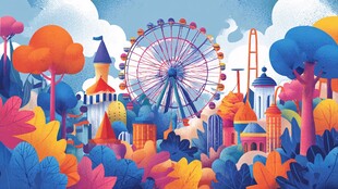 梦幻游乐园插画场景