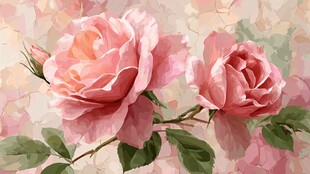 浪漫粉色玫瑰花卉插画