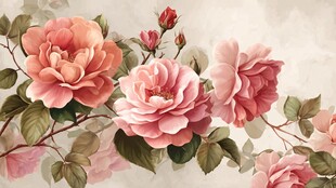 复古风粉色月季花插画