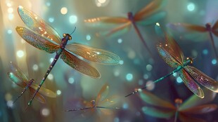 梦幻蜻蜓在微光中飞舞